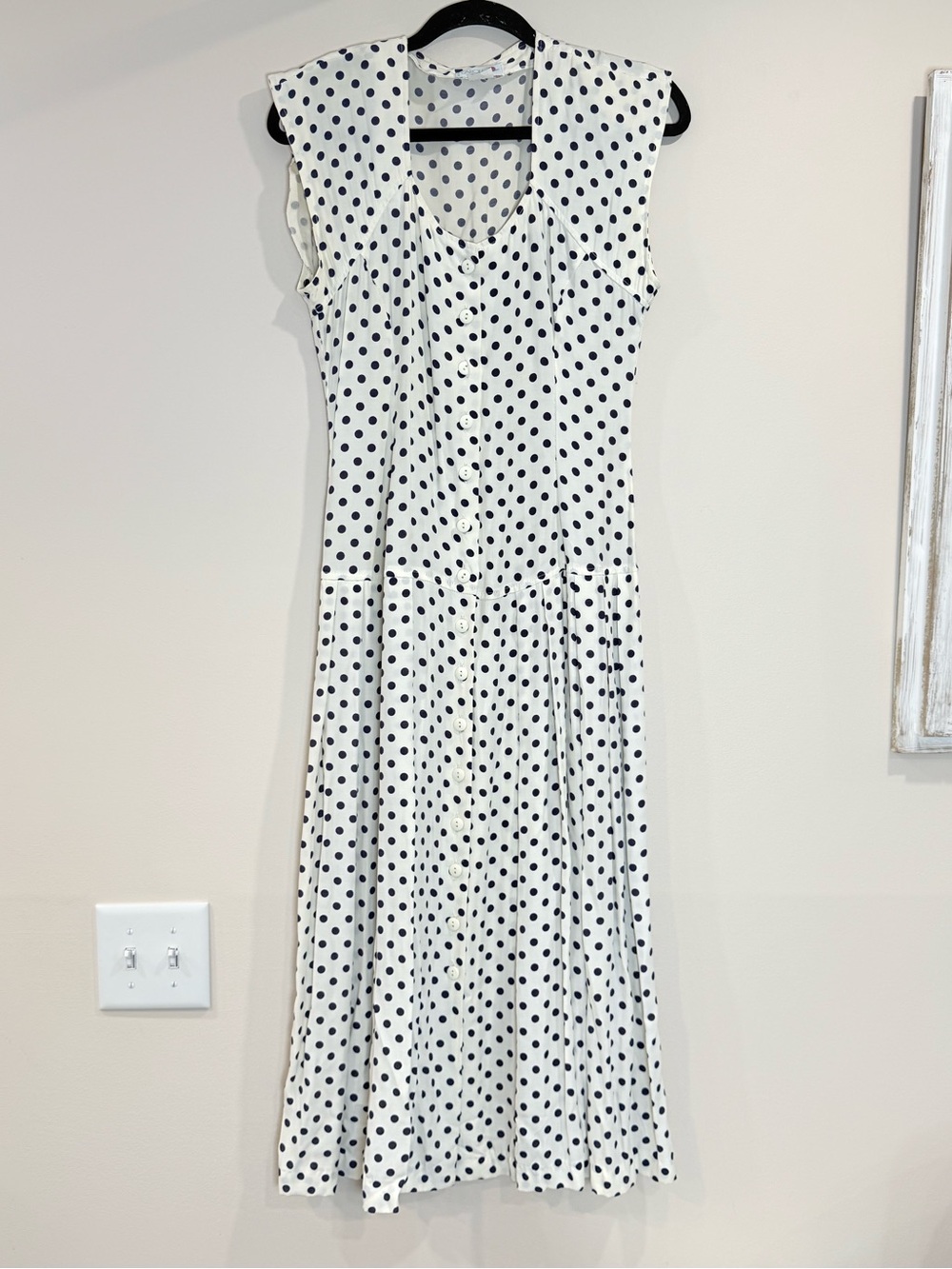 🔥Caroll Polka Dot Button-Front Midi Dress - White with Black Dots Size 38 EC🔥